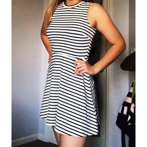 Sleeveless black and white striped dress
